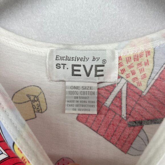 ST. EVE Nightgown One Size Cow Barn Cheese Farm Pajama Shirtdress Cotton White - Picture 8 of 11